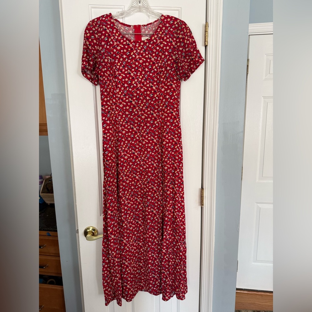 Vintage Carol Anderson California Red Floral Midi Dress Cottagecore size 6